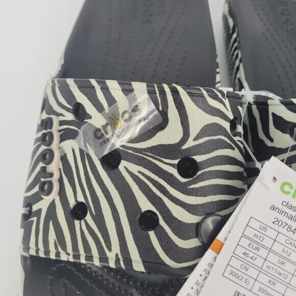 Crocs Sandals Slides Slip on Animal Print Zebra Black Men\'s Size 12 NWT main image 11
